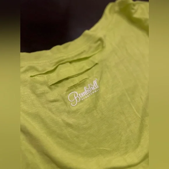 Bombshell Sportswear Neon Yellow Shredded Tee NWT - Picture 4 of 6